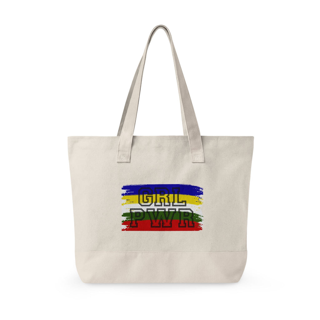 Canvas Tote Bag — Colorful Star & "GRL PWR" Graphic Zippered Tote - Eden's Custom Apparel & Graphics