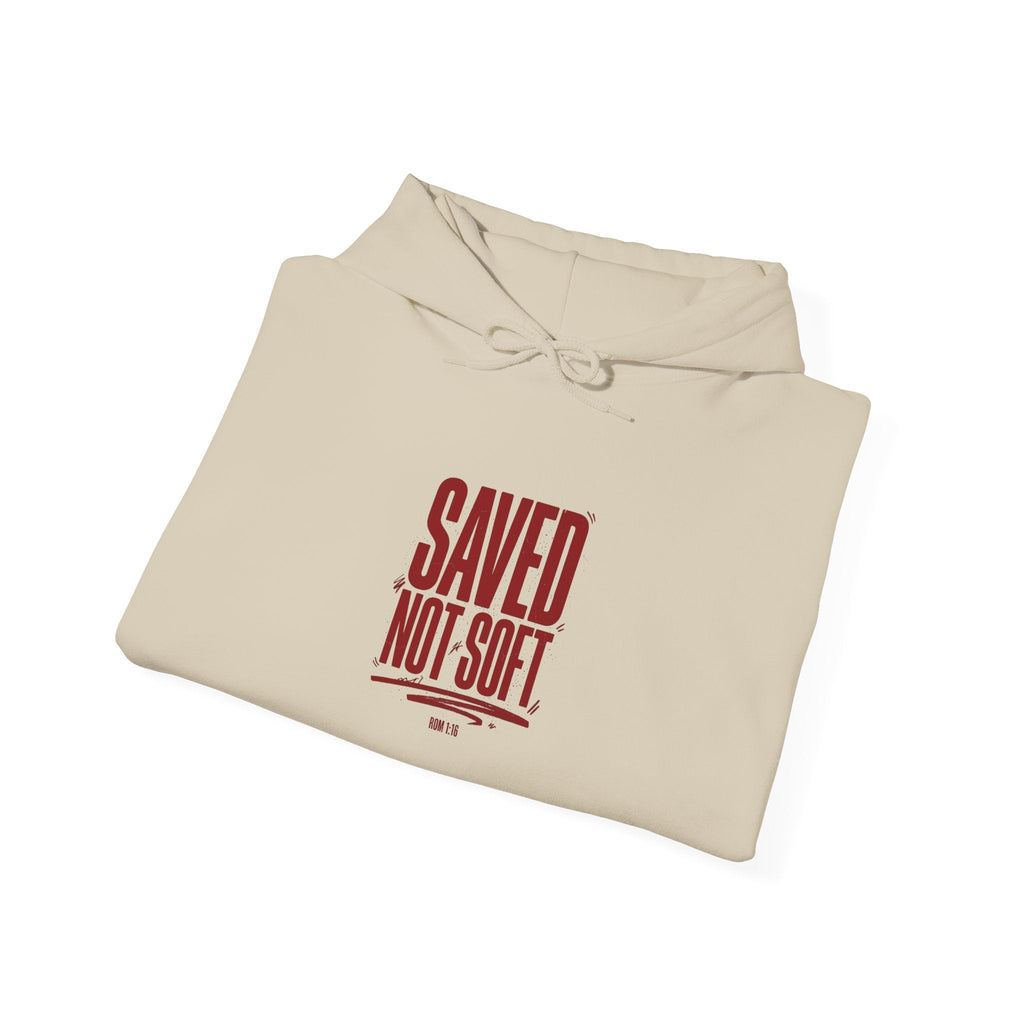 Saved Not Soft Hoodie | Christian streetwear, vintage - wash typography - Eden's Custom Apparel & Graphics