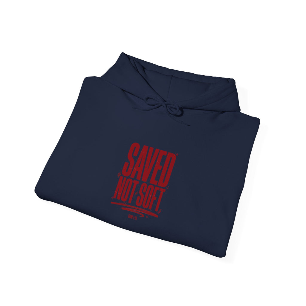 Saved Not Soft Hoodie | Christian streetwear, vintage - wash typography - Eden's Custom Apparel & Graphics