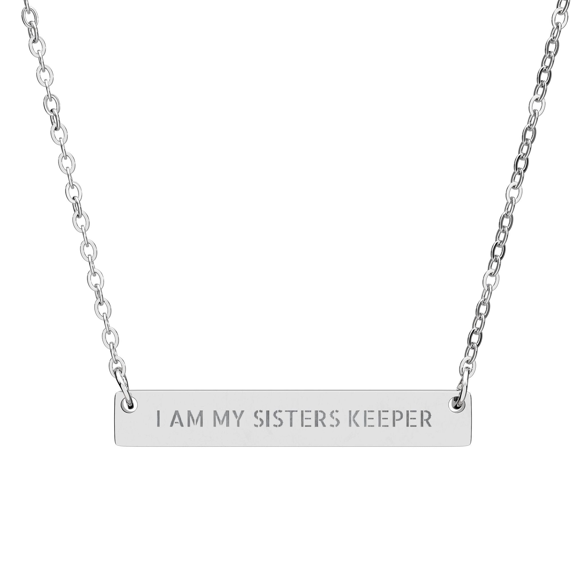 Sisterhood Charm Horizontal Bar Necklace — Engraved Pendant - Eden's Custom Apparel & Graphics